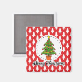Weihnachtsbaum auf roten Pines Muster - Fröhliche Magnet (Vorderseite/Rückseite)