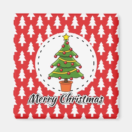 Weihnachtsbaum auf roten Pines Muster - Fröhliche Magnet (Vorne)