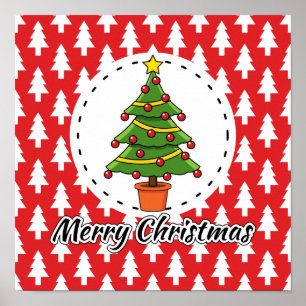 Weihnachtsbaum auf roten Pines Muster - Fröhliche Poster