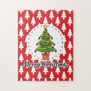 Weihnachtsbaum auf roten Pines Muster - Fröhliche Puzzle