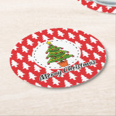 Weihnachtsbaum auf roten Pines Muster - Fröhliche Runder Pappuntersetzer (Angewinkelt)