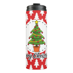 Weihnachtsbaum auf roten Pines Muster - Fröhliche Thermosbecher
