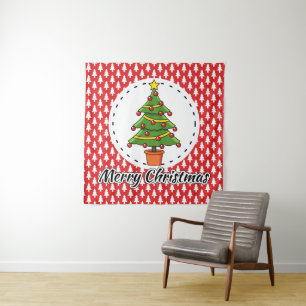 Weihnachtsbaum auf roten Pines Muster - Fröhliche Wandteppich