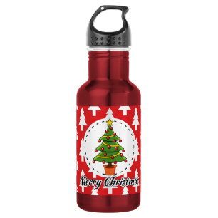 Weihnachtsbaum auf Rotkiefern-Muster - Frohe Weihn Edelstahlflasche