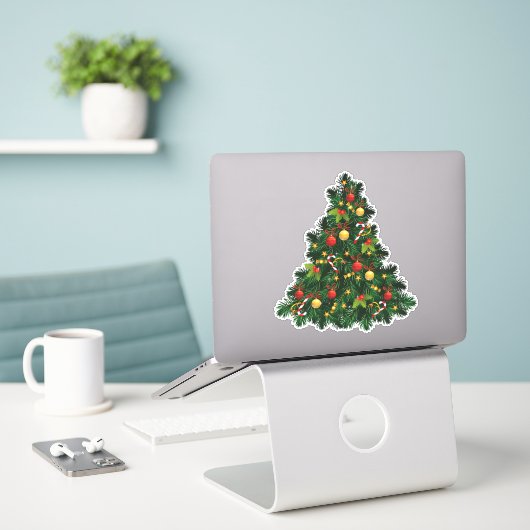 Weihnachtsbaum Aufkleber (Laptop auf Schreibtisch)