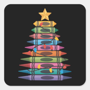 Weihnachtsbaum aus Buntstiften Lehrerleben Quadratischer Aufkleber