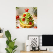 Weihnachtsbaum aus Gemüse, Salatblättern und Kirsc Poster (Heimbüro)