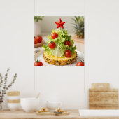 Weihnachtsbaum aus Gemüse, Salatblättern und Kirsc Poster (Küche)