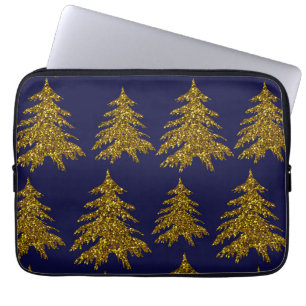 Weihnachtsbaum aus Gold Glitzer im blauen Hintergr Laptopschutzhülle