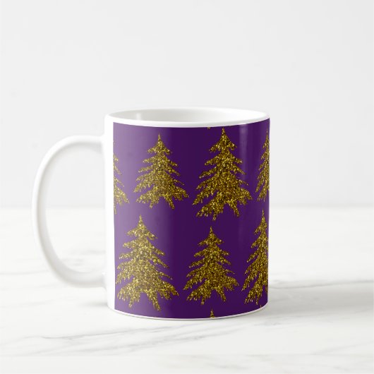 Weihnachtsbaum aus Gold Glitzer im lila Hintergrun Kaffeetasse (Links)