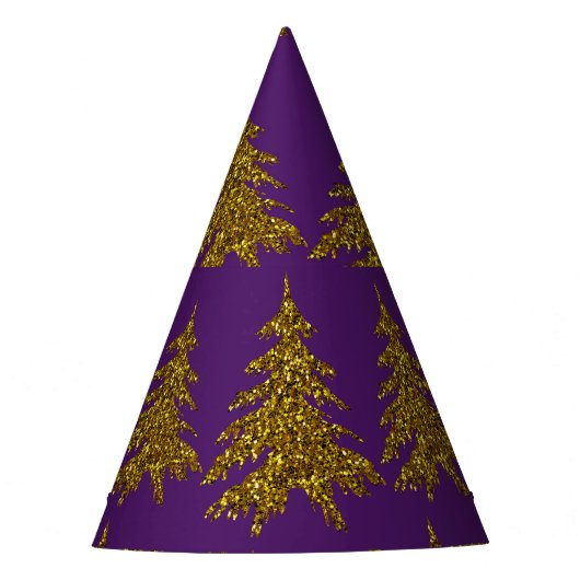 Weihnachtsbaum aus Gold Glitzer im lila Hintergrun Partyhütchen (Vorderseite)