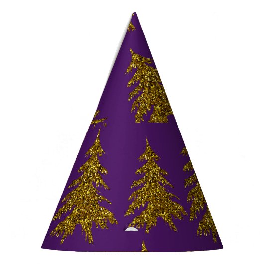 Weihnachtsbaum aus Gold Glitzer im lila Hintergrun Partyhütchen (Links)