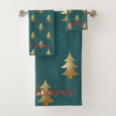 Weihnachtsbaum aus Gold, grün Badhandtuch Set (Insitu)