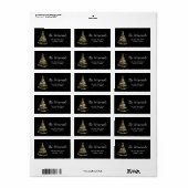 Weihnachtsbaum aus Gold und Schwarz Adressaufkleber (Vorne)