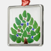 Weihnachtsbaum aus grünem Glas Silbernes Ornament (Links)