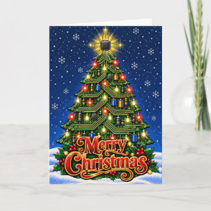 Weihnachtsbaum aus Leiterplatte mit Mikrochip-Ster Feiertagskarte