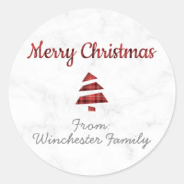 Weihnachtsbaum aus Marmor (Tartan: Rot und Schwarz Runder Aufkleber