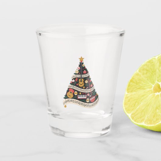 Weihnachtsbaum aus Musikinstrumenten Schnapsglas (Vorderseite)