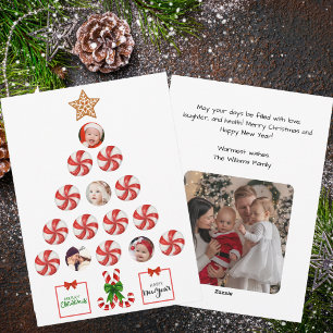 Weihnachtsbaum aus Pfefferminzbonbons, Familienfot Feiertagskarte