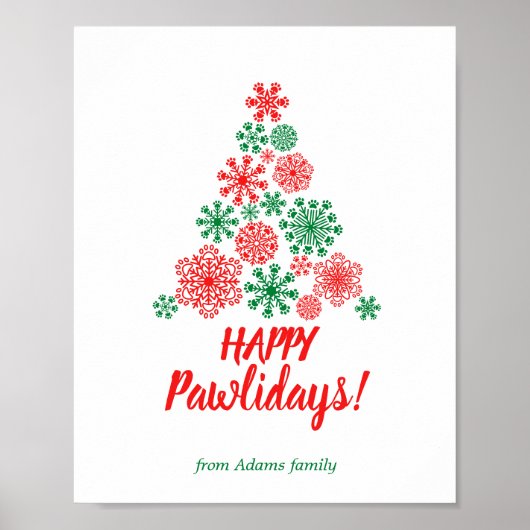Weihnachtsbaum aus Pfotenschneeflocken Poster (Vorne)