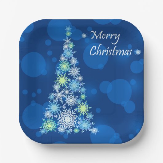 Weihnachtsbaum aus Schneeflocken. Pappteller (Vorderseite)