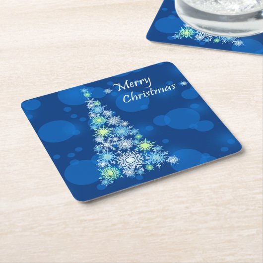 Weihnachtsbaum aus Schneeflocken. Rechteckiger Pappuntersetzer (angewinkelt)