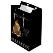 Weihnachtsbaum aus schwarzem Schneeflocken Mittlere Geschenktüte (Vorderseite Schrägansicht)