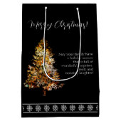 Weihnachtsbaum aus schwarzem Schneeflocken Mittlere Geschenktüte (Rückseite)