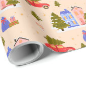 Weihnachtsbaum Auto Haus Illustrationsmuster Geschenkpapier (Rolleneckpunkt)