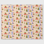 Weihnachtsbaum Auto Haus Illustrationsmuster Geschenkpapier (Flach)