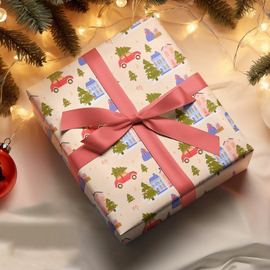 Weihnachtsbaum Auto Haus Illustrationsmuster Geschenkpapier
