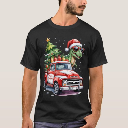 Weihnachtsbaum Auto LKW Dinosaurier Trex Weihnacht T-Shirt (Vorderseite)