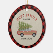 Weihnachtsbaum Autos Imitate Tweed Kariert Keramik Ornament (Links)