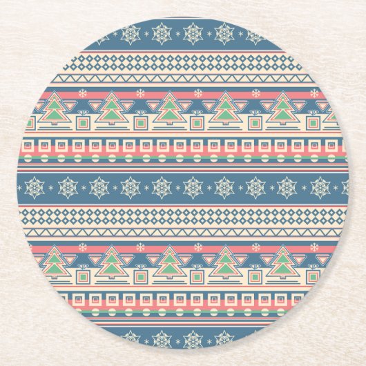 Weihnachtsbaum Aztec Style Paper Runder Pappuntersetzer (Vorderseite)