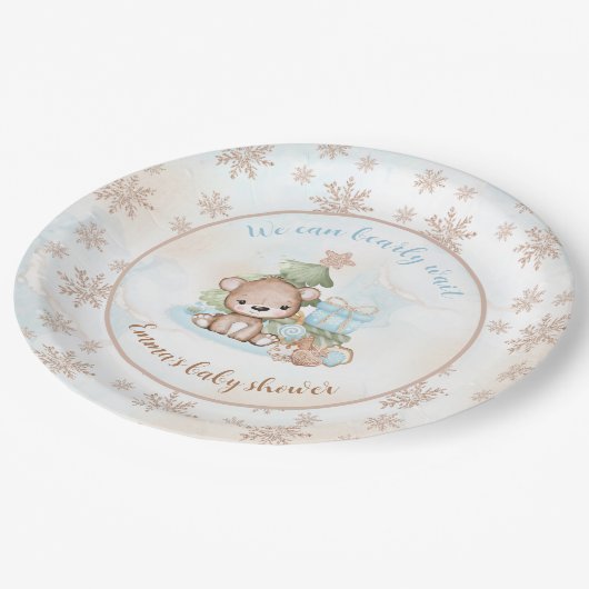 Weihnachtsbaum Baby Bear Boy Baby Shower Pappteller (Schrägansicht)