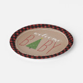 Weihnachtsbaum-Baby-Dusche - kariert Pappteller (Schrägansicht)