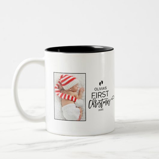 Weihnachtsbaum Baby's erstes Weihnachtsjubiläum Zweifarbige Tasse (Links)