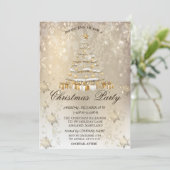 Weihnachtsbaum, Bälle, Schneeflocken Weihnachten Einladung (Stehend Vorderseite)