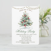 Weihnachtsbaum Balls String Lights Holiday Party Einladung (Stehend Vorderseite)