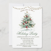 Weihnachtsbaum Balls String Lights Holiday Party Einladung (Vorderseite)