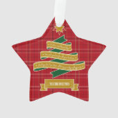 Weihnachtsbaum-Band-rote karierte Ornament (Rückseite)