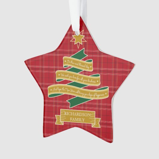 Weihnachtsbaum-Band-rote karierte Ornament (Vorderseite)