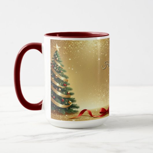Weihnachtsbaum Bänder Feiertags Tasse (Links)