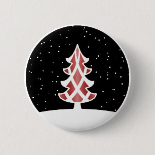 Weihnachtsbaum-Bändersnowy-Himmel-Rot Button