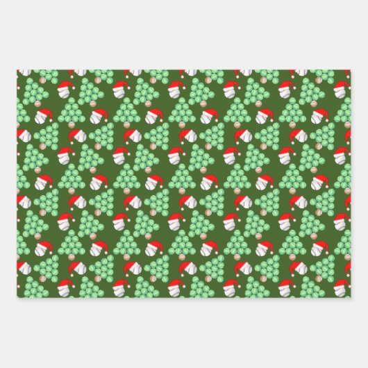 Weihnachtsbaum Baseball-Weihnachtsmannmützen Geschenkpapier Set (Vorderseite 2)