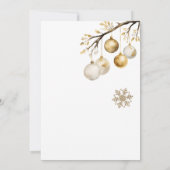 Weihnachtsbaum Baubles Gold Schneeflocken Taufe Einladung (Rückseite)