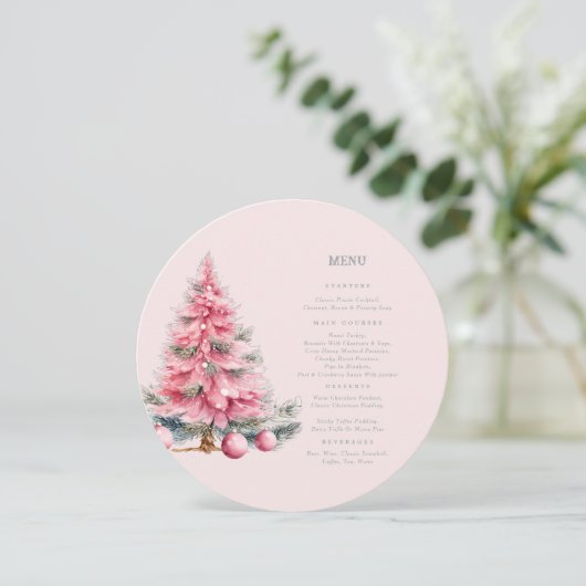 Weihnachtsbaum Baubles Shabby Circle Menu Card Einladung (Stehend Vorderseite)