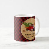 Weihnachtsbaum-Bauernhof-Vintager LKW-rotes Kaffeetasse (VorderseiteRechts)