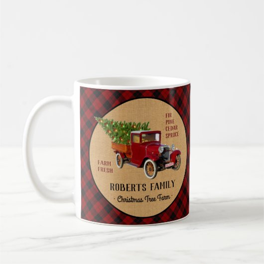 Weihnachtsbaum-Bauernhof-Vintager LKW-rotes Kaffeetasse (Links)