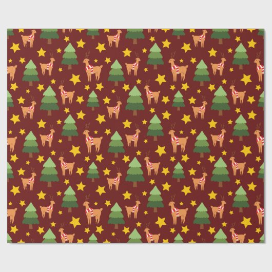 Weihnachtsbaum, Bäume & Sterne Burgundy Nahtlos Geschenkpapier (Flach)